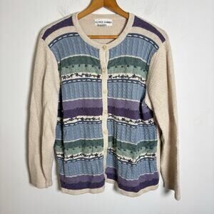 Vintage 90s Alfred Dunner Women's Multi-Color Floral Cardigan Sweater Size Large